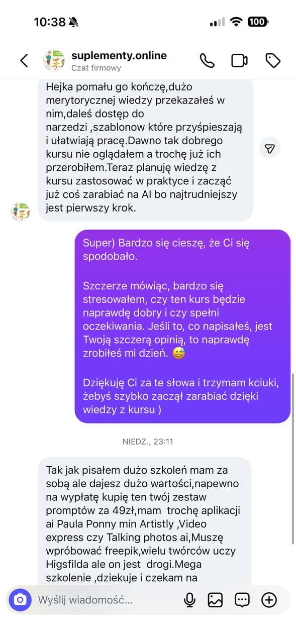 Wiadomość od suplementy.online · czat firmowy