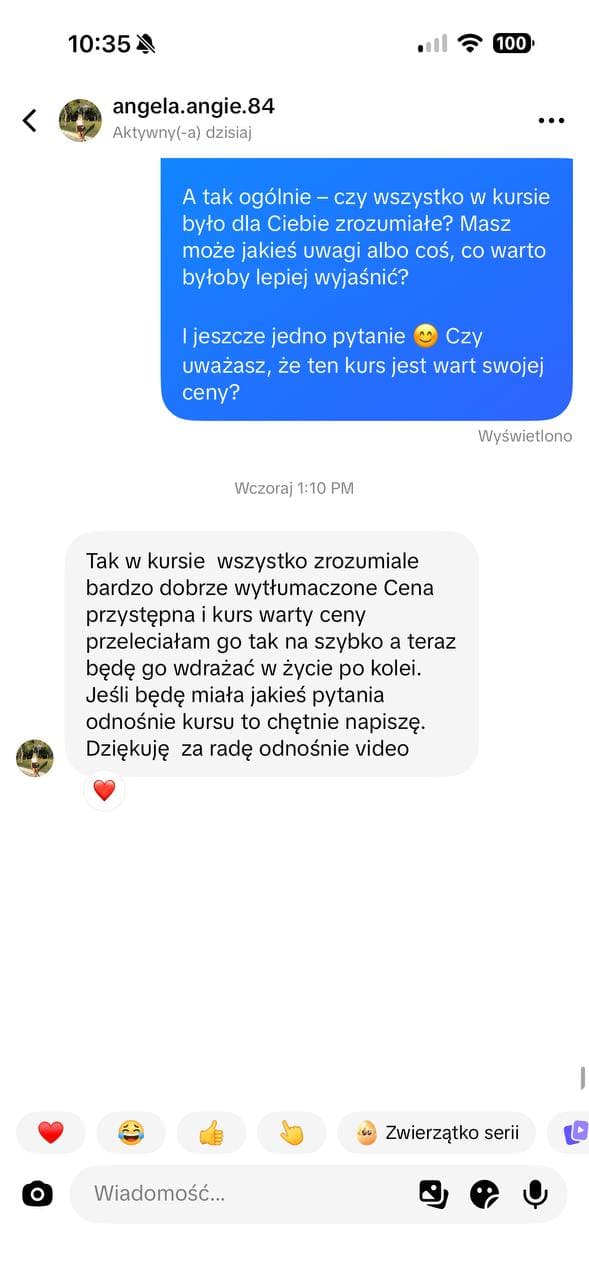 Wiadomość od Angela · kursantka